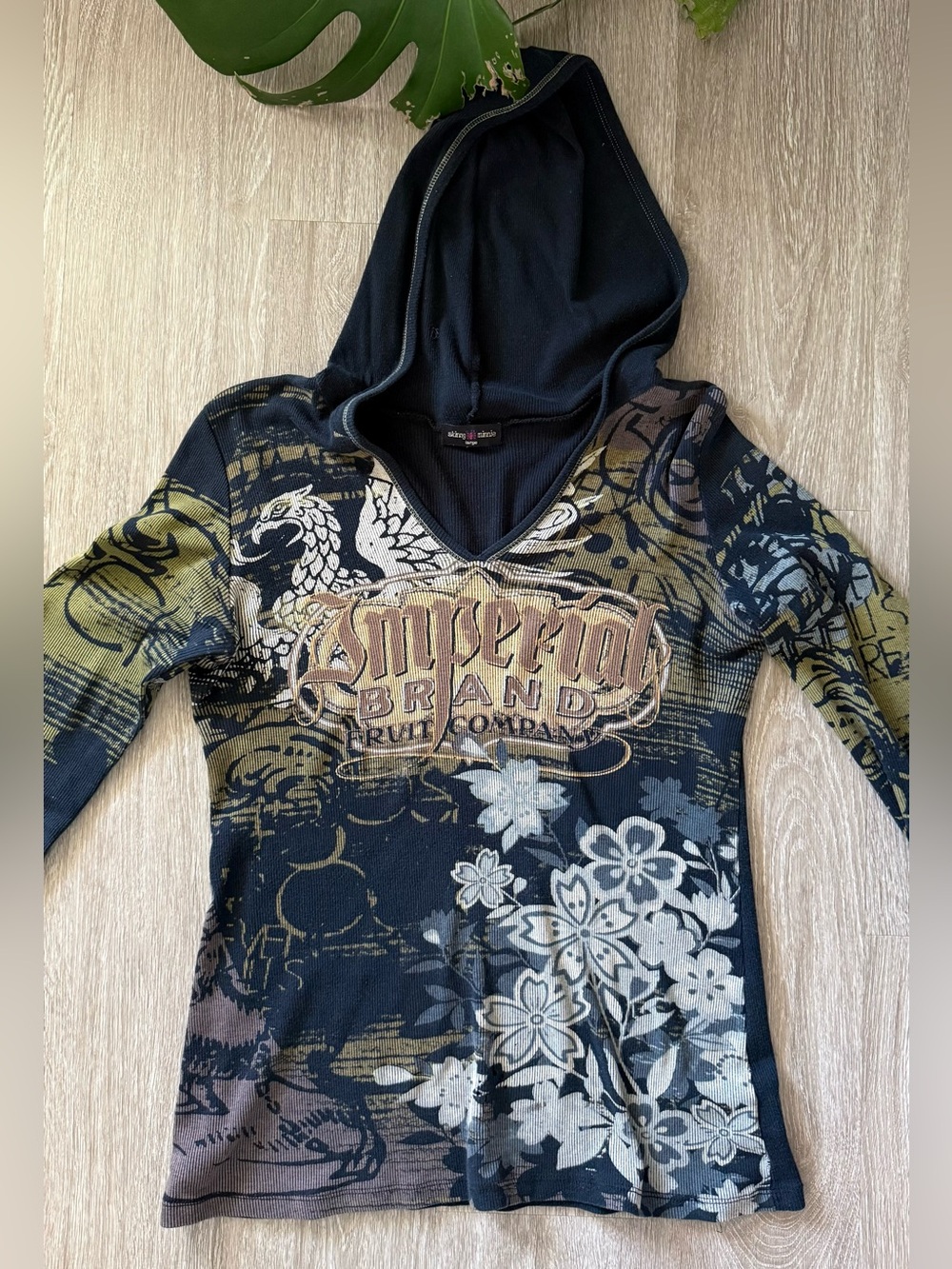 Skinny Minnie Y2K Hooded Thermal Graphic Top Large